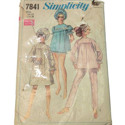 Vintage Sewing pattern Simplicity 7841 Size 12 Bust 34 dress pants hat