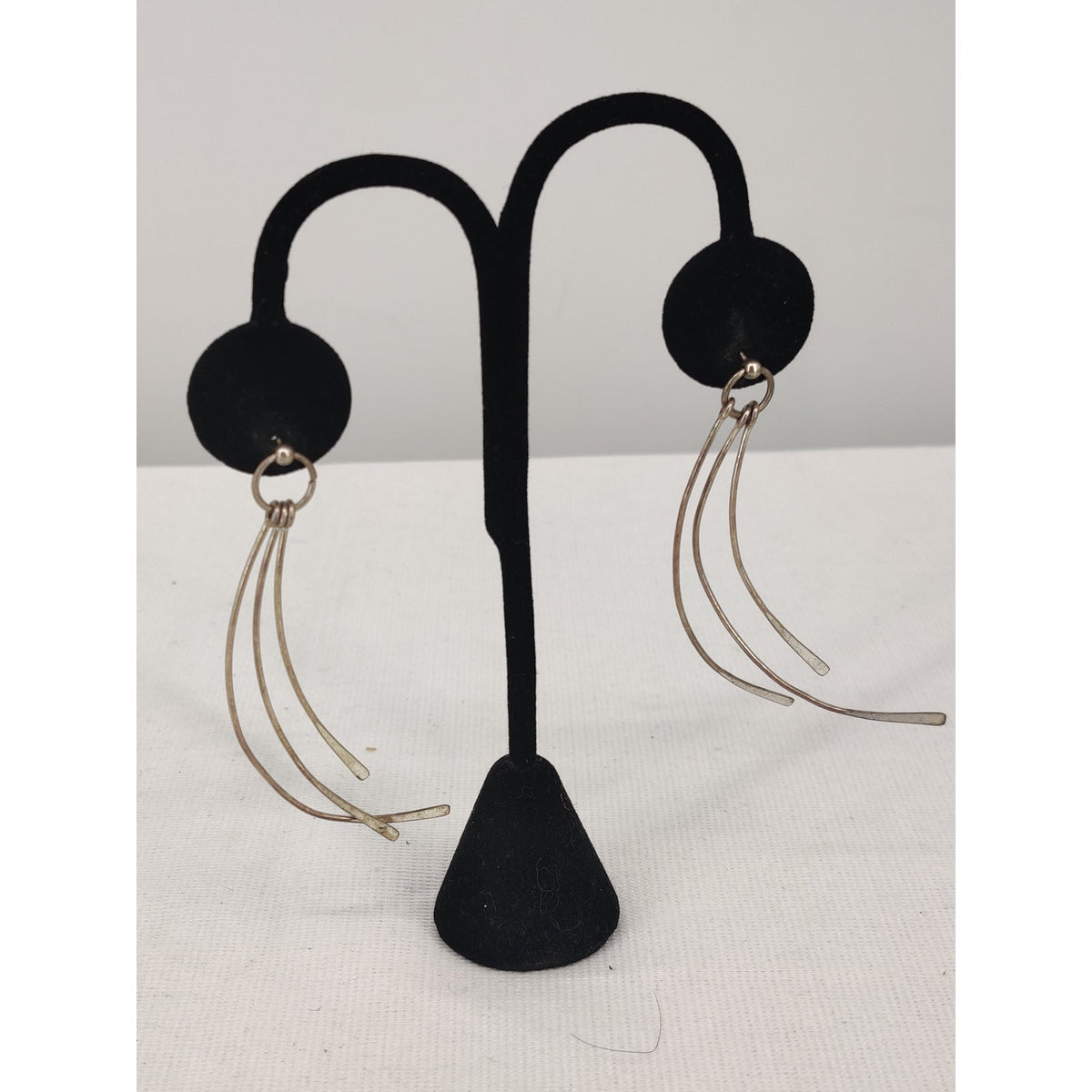 Vintage Gold Tone Minimalist Curved 3-Tier Dangle Earrings