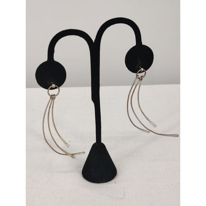Vintage Gold Tone Minimalist Curved 3-Tier Dangle Earrings