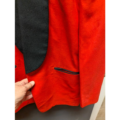 Custom Made Red Smoking Jacket Black Piping Lapel Mens XL Shoulder Pads