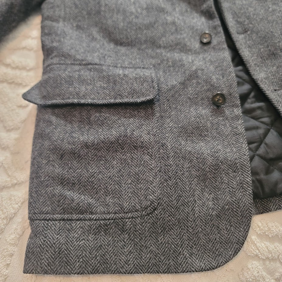 L.L. Bean Medium Regular Mens Grey Wool Herringbone Thinsulate Blazer Jacket