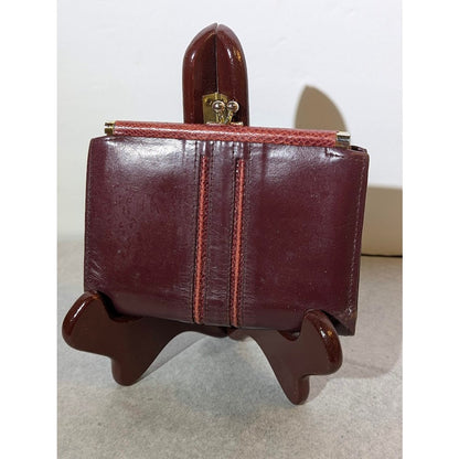 Vintage Anne Klein Lion Logo Burgundy Leather Kiss Lock Wallet 1990s