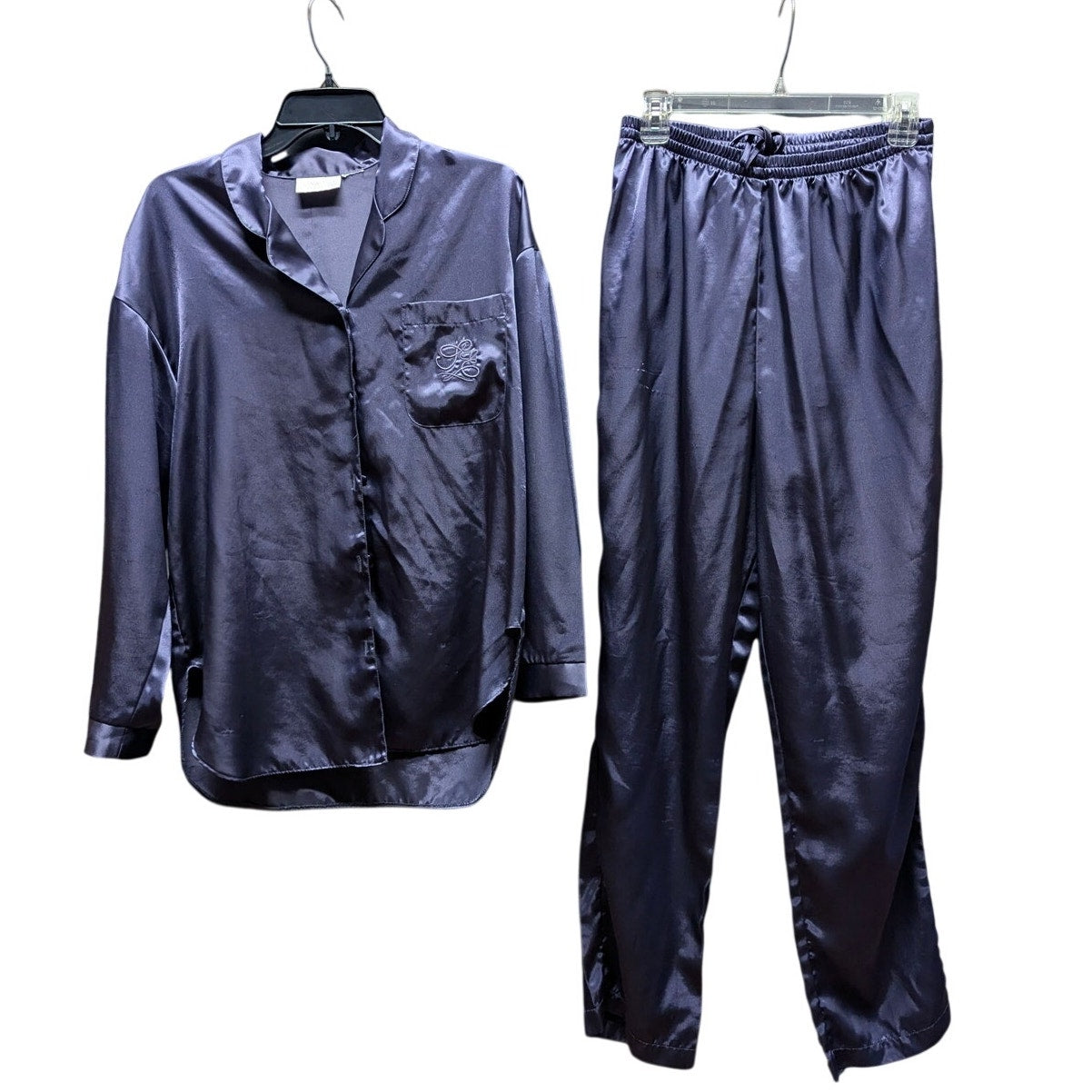 Vintage Signature Expressions Satin Pajama Set Medium Blue Monogram PJs Pant top