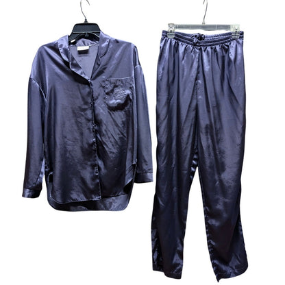 Vintage Signature Expressions Satin Pajama Set Medium Blue Monogram PJs Pant top