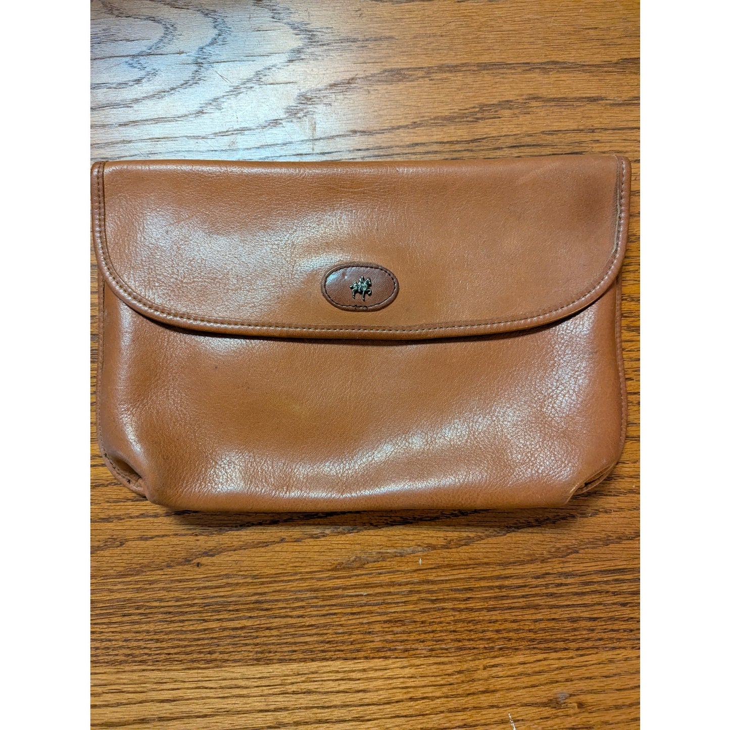 Vintage Mark Cross Tan Leather Minimalist Envelope Turnlock Clutch Bag