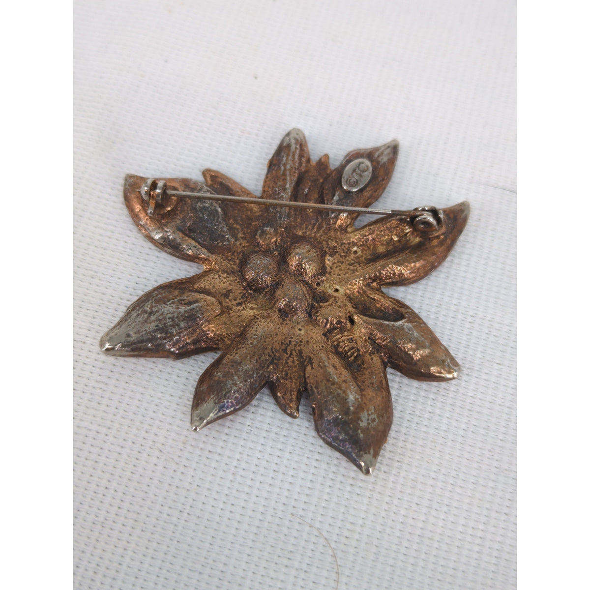 Vintage Tanya Creations Enamel Rhinestone Poinsettia Christmas Brooch Holiday
