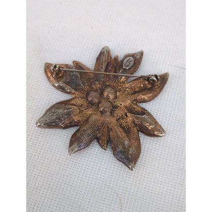 Vintage Tanya Creations Enamel Rhinestone Poinsettia Christmas Brooch Holiday