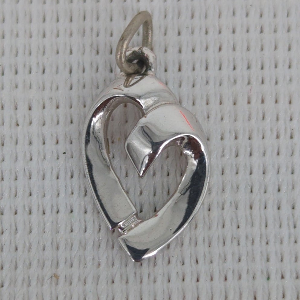Vintage Monet Silver Tone Openwork Ribbon Heart Pendant Retro Chic