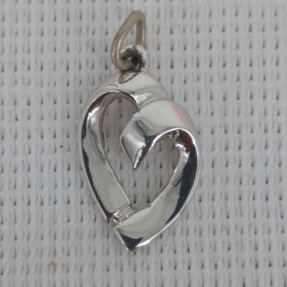 Vintage Monet Silver Tone Openwork Ribbon Heart Pendant Retro Chic
