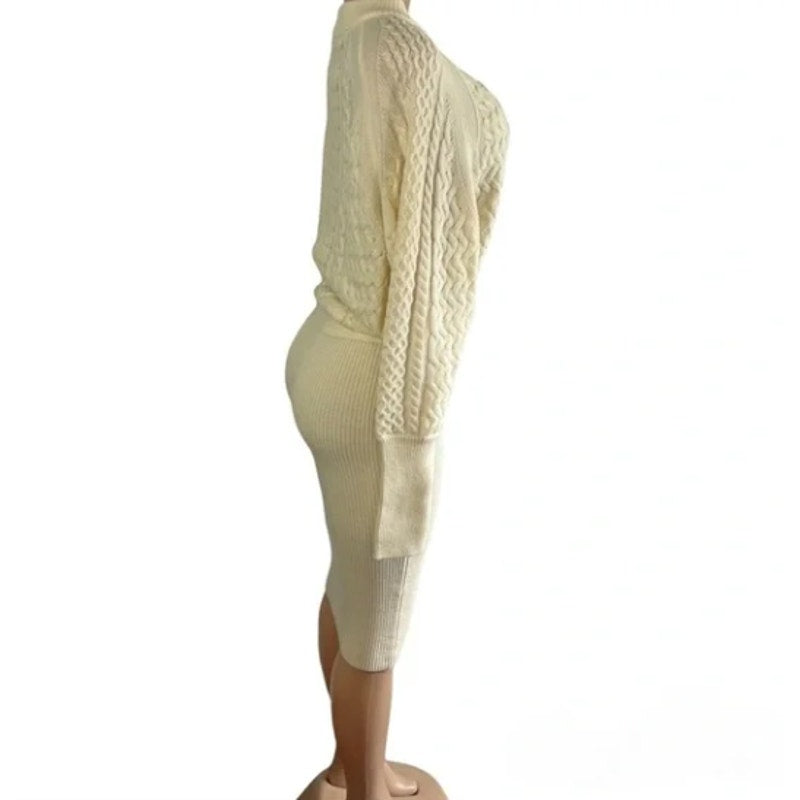AllSaints Dilone Knitted Lambswool Sweater Dress Size SMALL BODYCON Chalk White