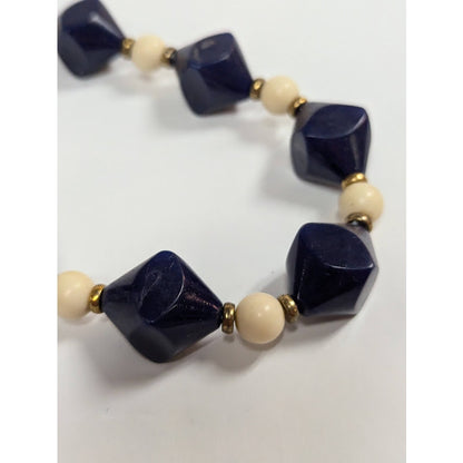 Vintage Fashion Necklace beaded Black Cream Graduating round freeform 60s