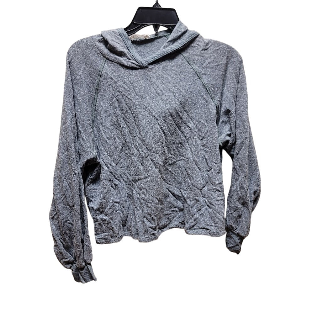 Lush NEW Size Medium GreenGray Hoodie V-Neck Sweatshirt Cropped long sleeve