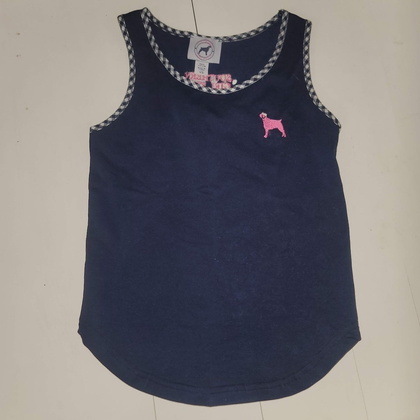 Southern Girl Prep NEW Sleeveless tank Shirt Cotton XL CASUAL dark blue plaid