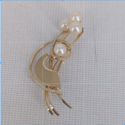 Vintage 12K Gold Filled Faux Pearl Screw Back Earrings and Matching Brooch Set