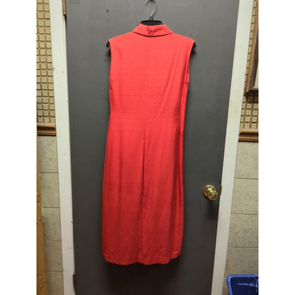 Anne Klein 100% Silk Red Sleeveless Midi Button Front Shirt Dress Vintage Sz 12