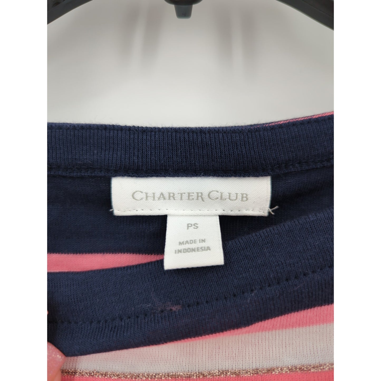 Charter Club Multi-Color Striped 3/4 Sleeve Top Size Petite Small