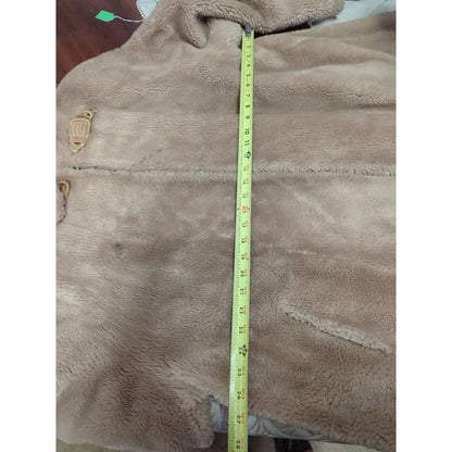 Vintage Camel Tan Faux Fur Midi Coat XL Open Front