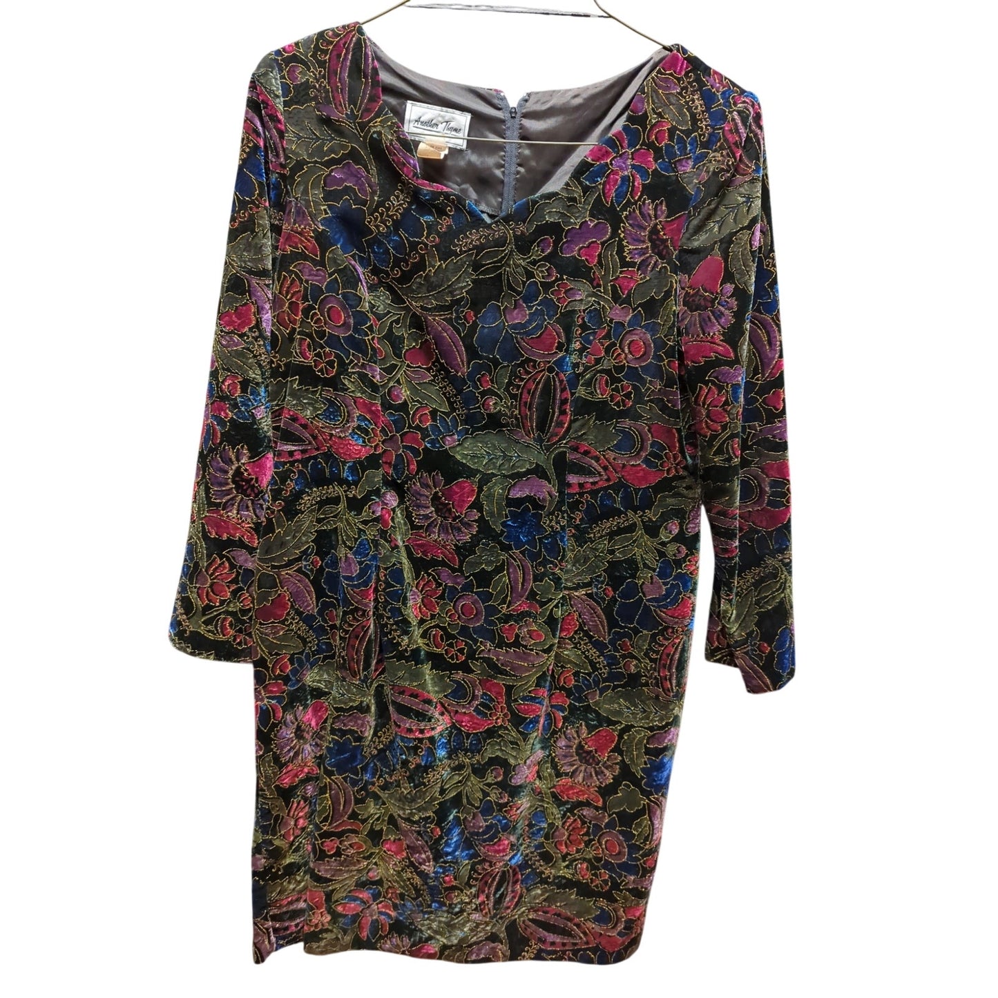 Another Thyme Vintage Size 18 Long sleeve dress knee length crushed velvet