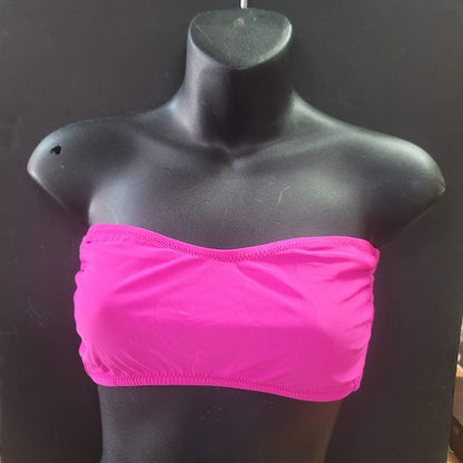 Blue Sky NEW solid PINK LYCRA Bandeau Side Bone Swim Top Lined TieBack X-SMALL