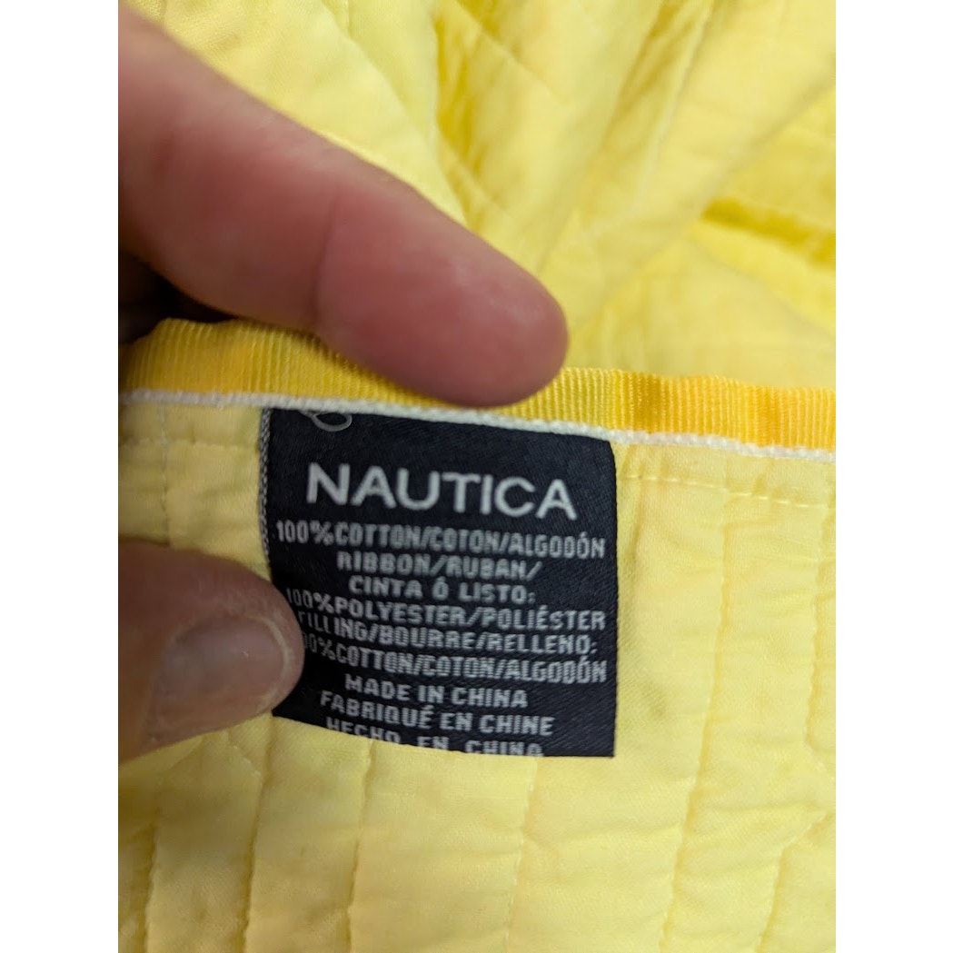 Nautica Galewood Yellow Blue Stripe quilted bedspread blanket King Cotton