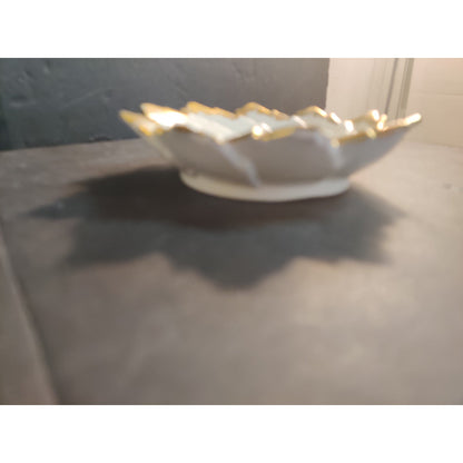 Vintage 1967 Handmade Ceramic Spiral Dish Gold Trim Ruffled Edge