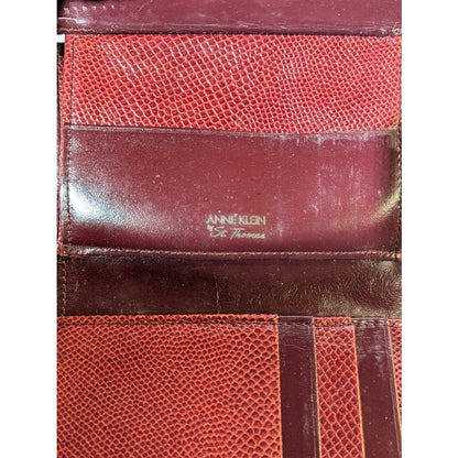 Vintage Anne Klein Lion Logo Burgundy Leather Kiss Lock Wallet 1990s
