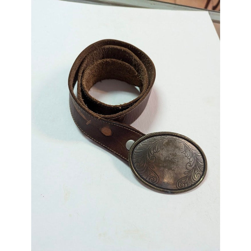 Old Navy Vintage Brown Leather Belt Oval Metal Buckle Boho Western Y2K Size 32