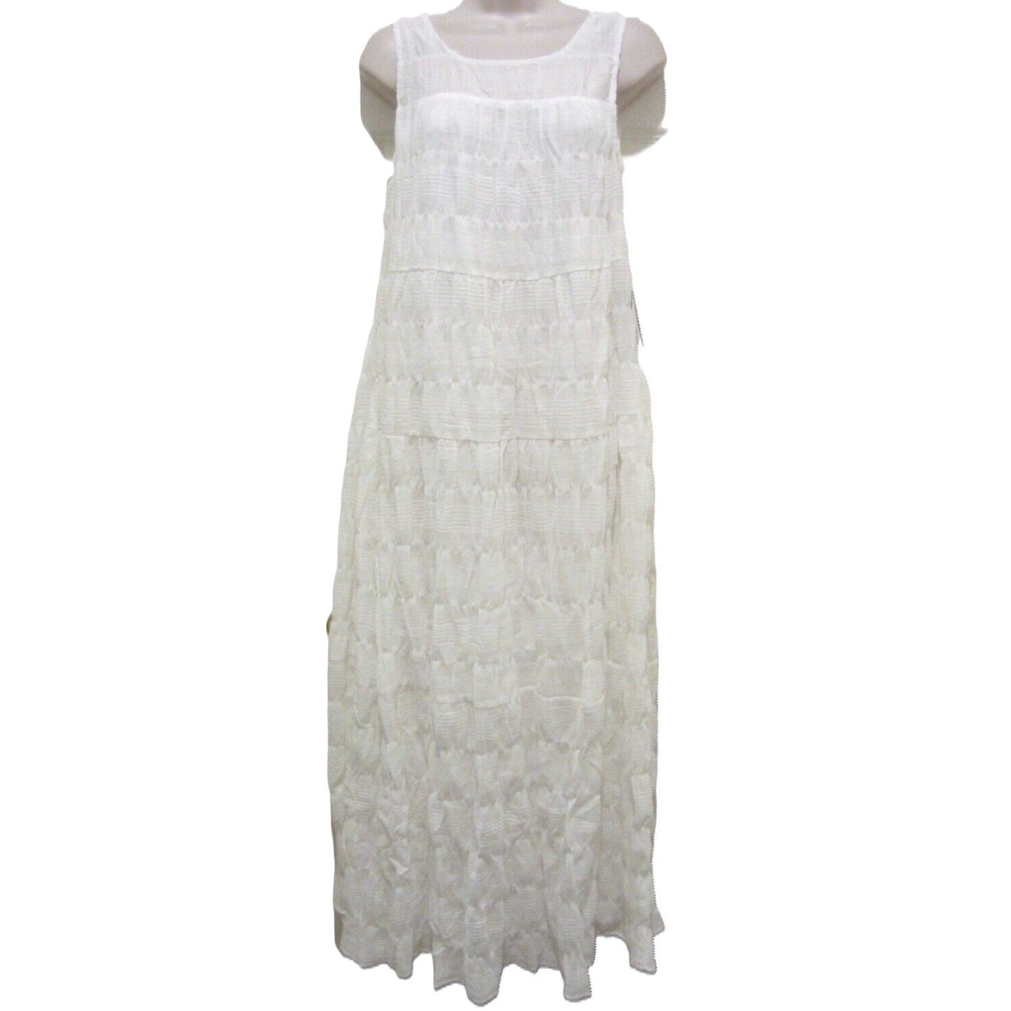 Max Studio Sleeveless Gauzy Jewel Neck Tiered Maxi Dress Medium White NEW $138