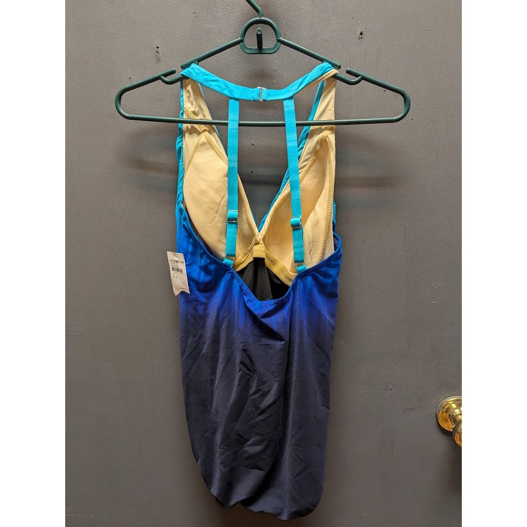 Mainstream NEW One Piece faux Wrap Twilight Blue Swimsuit  Size 12 racer back