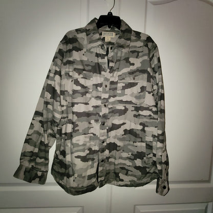 Duluth Trading Co. Men's Lined Shirt Jacket Large Grey Camo Workwear Shacket