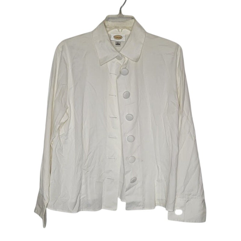 Talbots Large Buttons 16 White Ribbed Blouse Long Sleeve Cotton Blouse Top