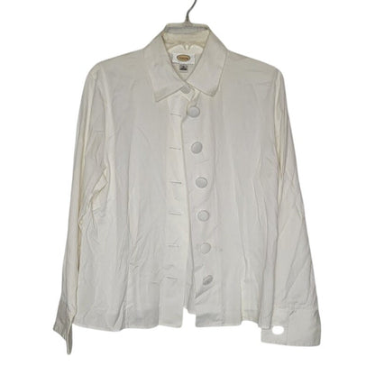 Talbots Large Buttons 16 White Ribbed Blouse Long Sleeve Cotton Blouse Top
