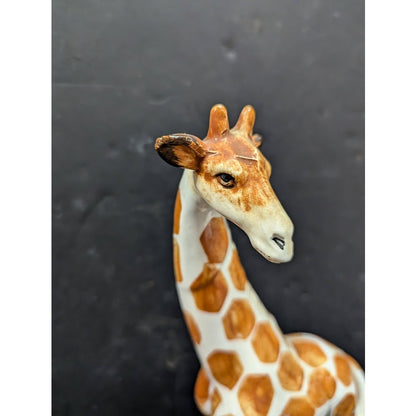 Vintage Porcelain Giraffe Figurine Handpaint Japan 11" Tall White Orange Animal