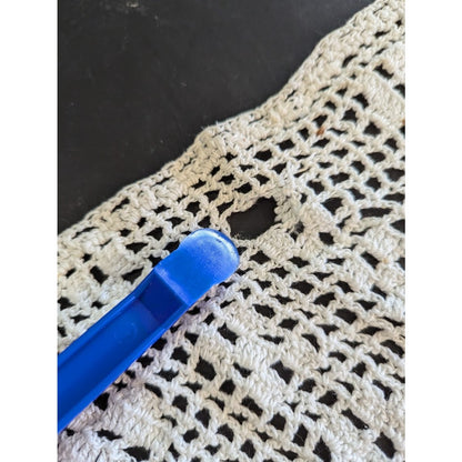 Vintage white rectangle Handmade crochet table runner NEEDS REPAIR and SAVING