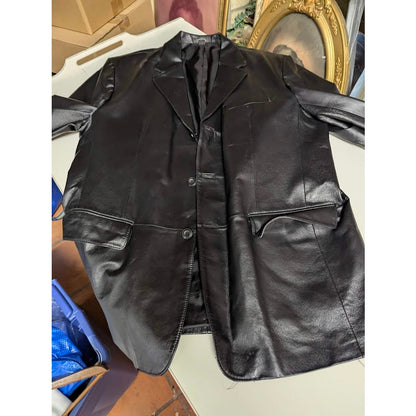 J. Ferrar Men's Black Genuine Leather Blazer Jacket Size Large 90s MatrixVibes