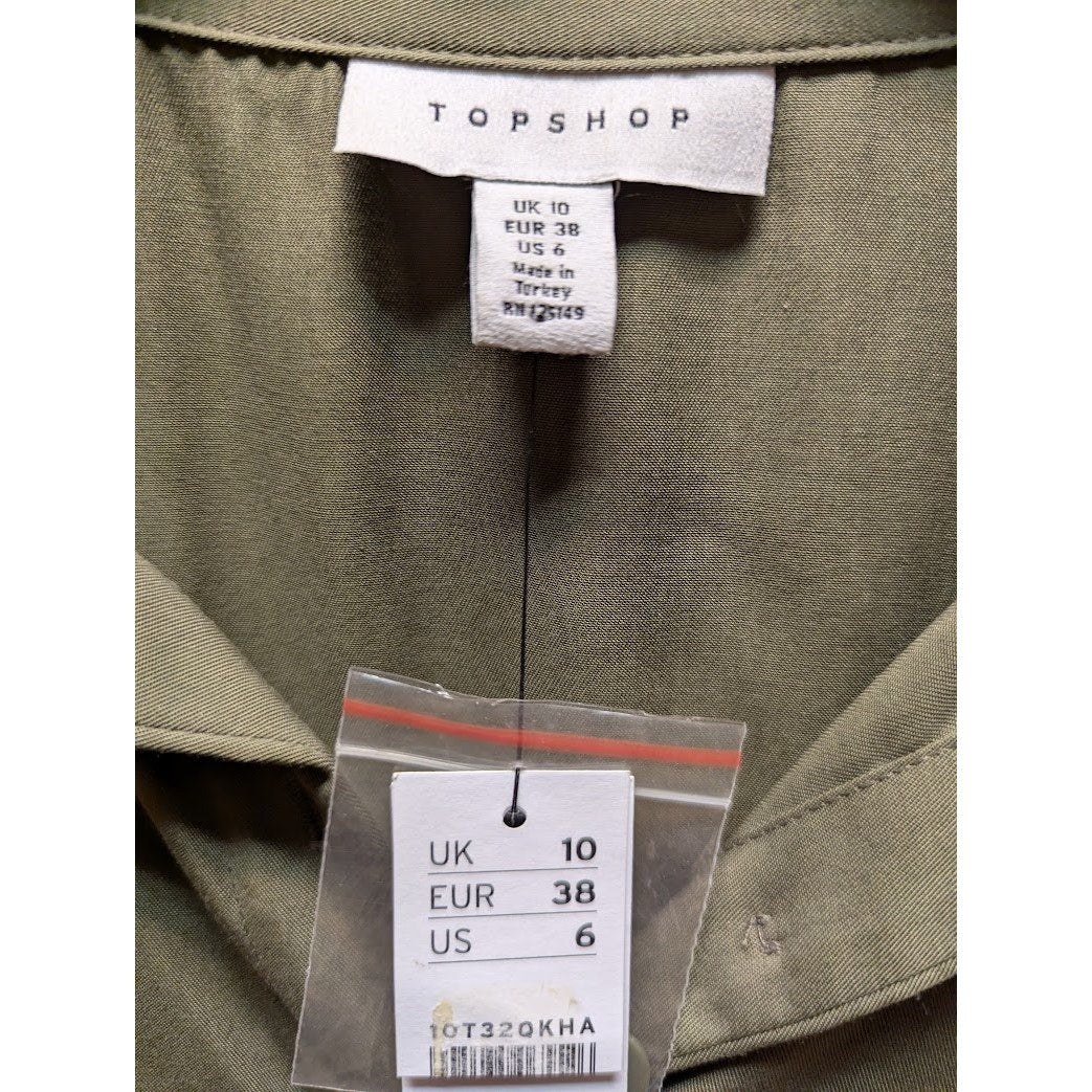 Topshop Size 6 Small Womens button up shirt dress MISSING BELT khaki