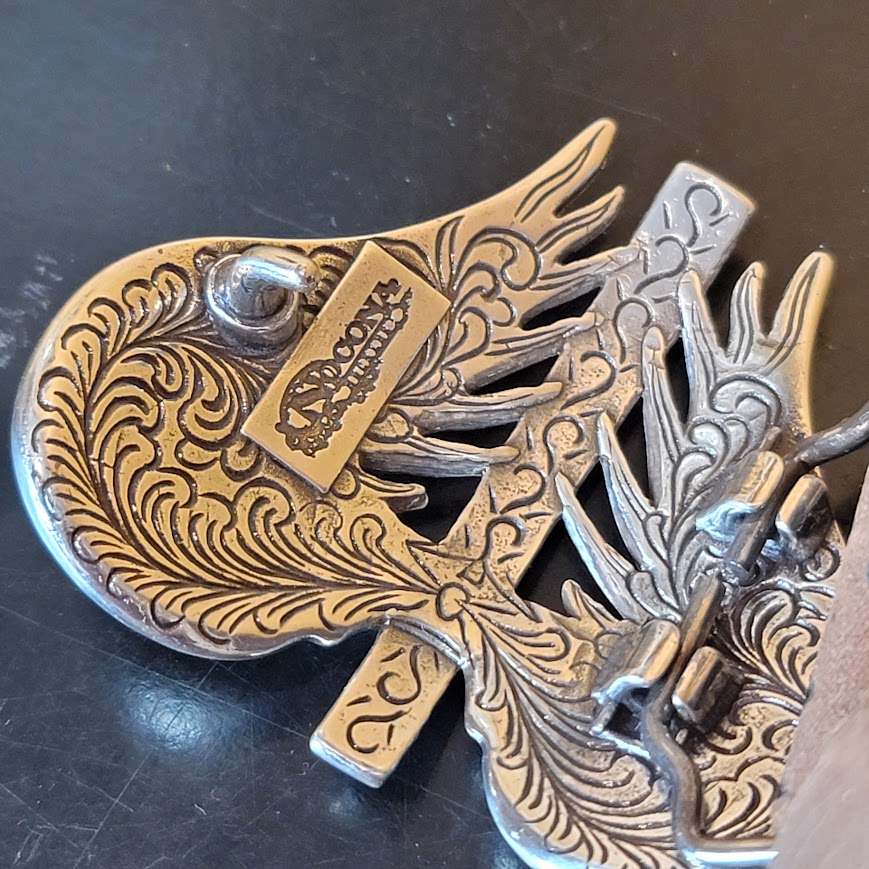 Nocona Floral Brown Boho Western Medium Genuine Leather Silver Angel Cross Wings
