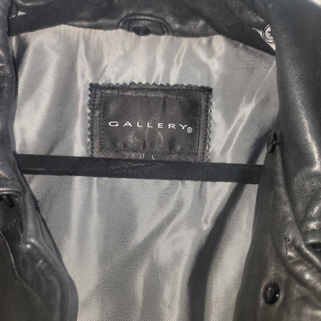 Vintage Gallery Black Leather Coat Jacket Large Lined Pockets SOFT button front