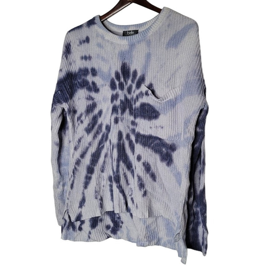 Belle Womens XL HiLo sweater tie dye crewneck long sleeve pocket NEW Navy blue