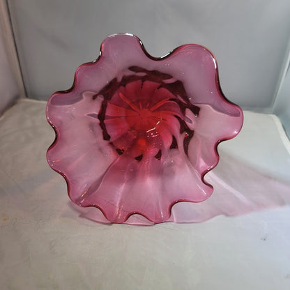 Handblown Art Vase Glass Rob O'Dell 2007 Soffi Studio Pink ruffle top tapered