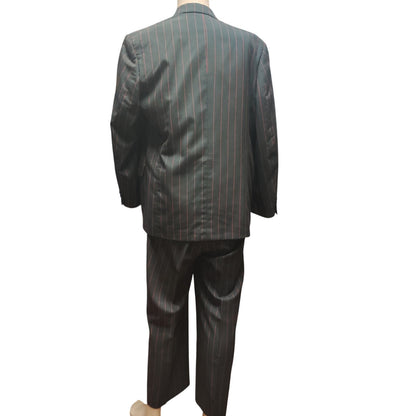 Vintage Mens SoHo Black Red Pinstripe 3 pc Suit 40R Jacket Pants Vest Dandy