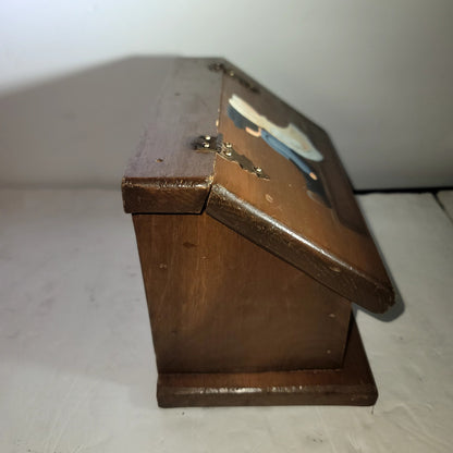 Vintage wood folk art recipe box wood