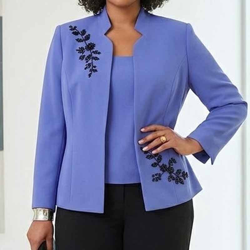 Dressbarn Collection Women's 2 Piece Tank & Beaded Blazer Jacket Blue SZ 14 NWT