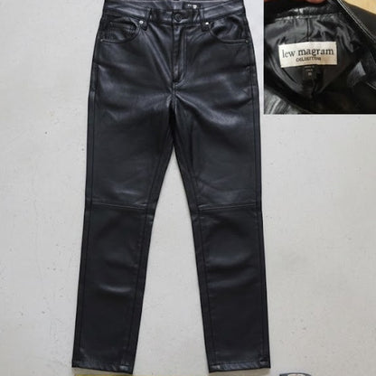 Lew Magram Size 10 Vintage Black Leather Pants fully lined 80s glam rock roll