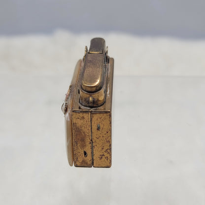 Vintage Crown Brass Mother of Pearl Pocket Lighter Antique Japan Floral Compact