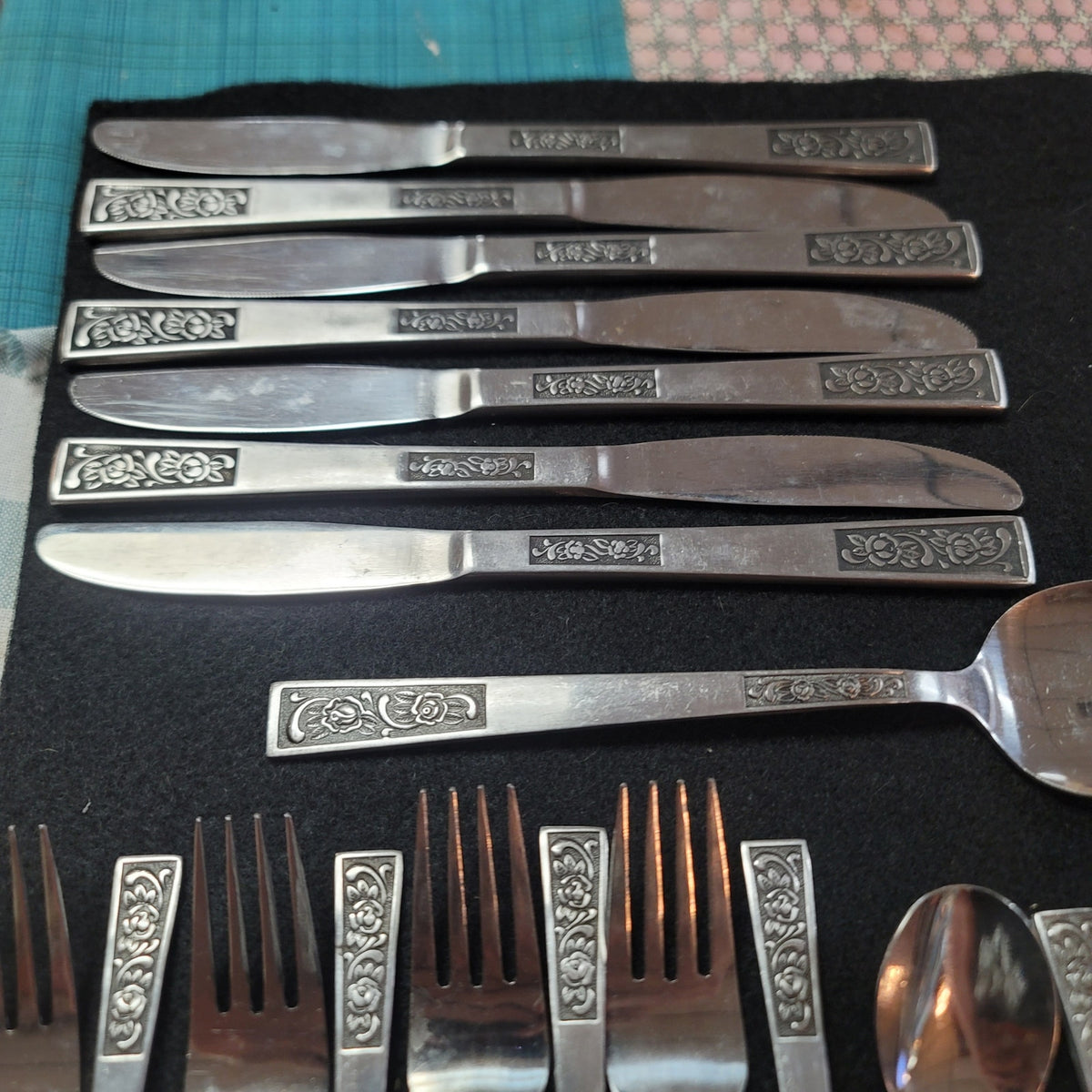 Lot 35 pcs. National Stainless Japan Rambling Rose Silverware W5 MCM Tiki