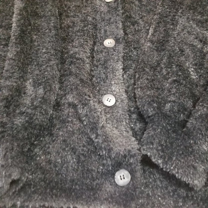 Susina Teddy Fuzzy Eyelash Front Button Cardigan Sweater Long Sleeve Black SMALL