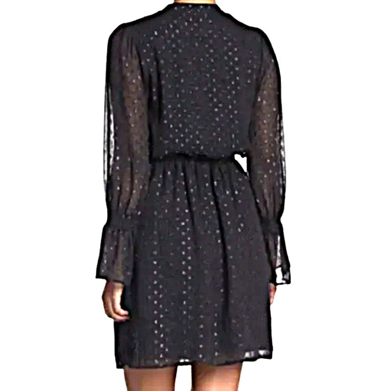 NWT Fourteenth Place Sparkly Swiss Dot Long Sleeve Dress Size Medium in Black