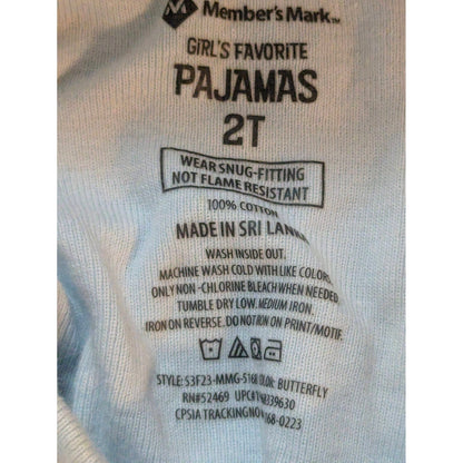 Member’s Mark Toddler Girls Blue Butterfly Pajama Shirt Size 2T