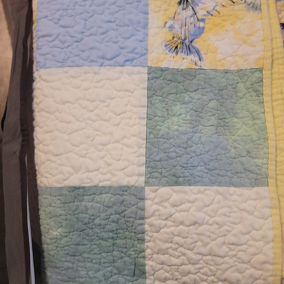 Vintage Handmade Pastel Patchwork Baby Quilt 46" x 35" Loving Hands Quilters